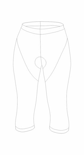schemat przodu spodenek rowerowych z nogawkami za kolano