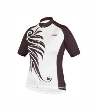 Koszulka kolarska damska Coolmax z długim zamkiem biało-czarna ze wzorem
